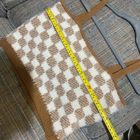 Hazel Moon Brown Cream Checkered Fuzzy Soft Cami Crop Top, Size Medium - Picture 10 of 10
